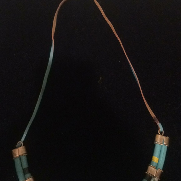 A- Faux Leather Aqua and Navy Blue Adjustable Necklace & bracelet - Picture 8 of 8